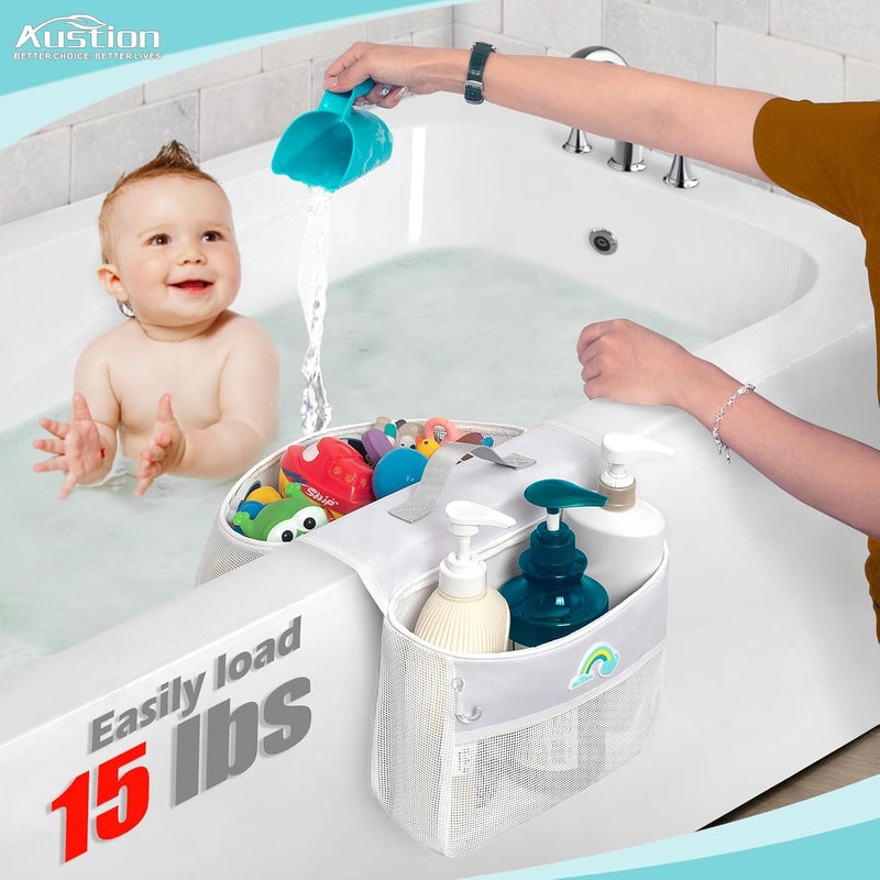 Austion Saddle shape 2 Compartments Bath Toy Organizer, Easy Access for Children, Wide Opening Bath Toy Holder for Drying Toys and Storage, Mesh Shower Toy Holder and Bath Tub Toy Storage Organizer for Tub. - Image 3